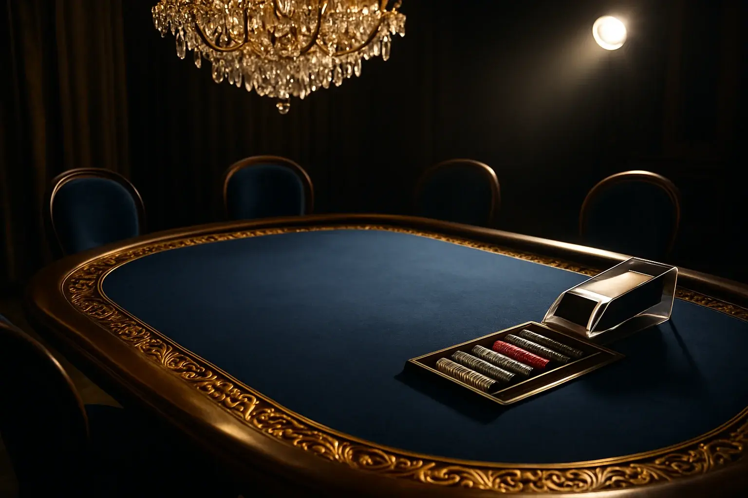 Hyperrealistic premium live baccarat studio in the Philippines with blue felt table