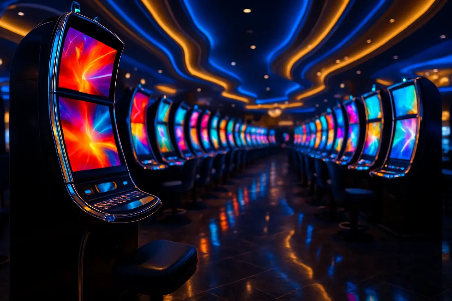 Premium Philippine casino slots floor at night inside Manila resort